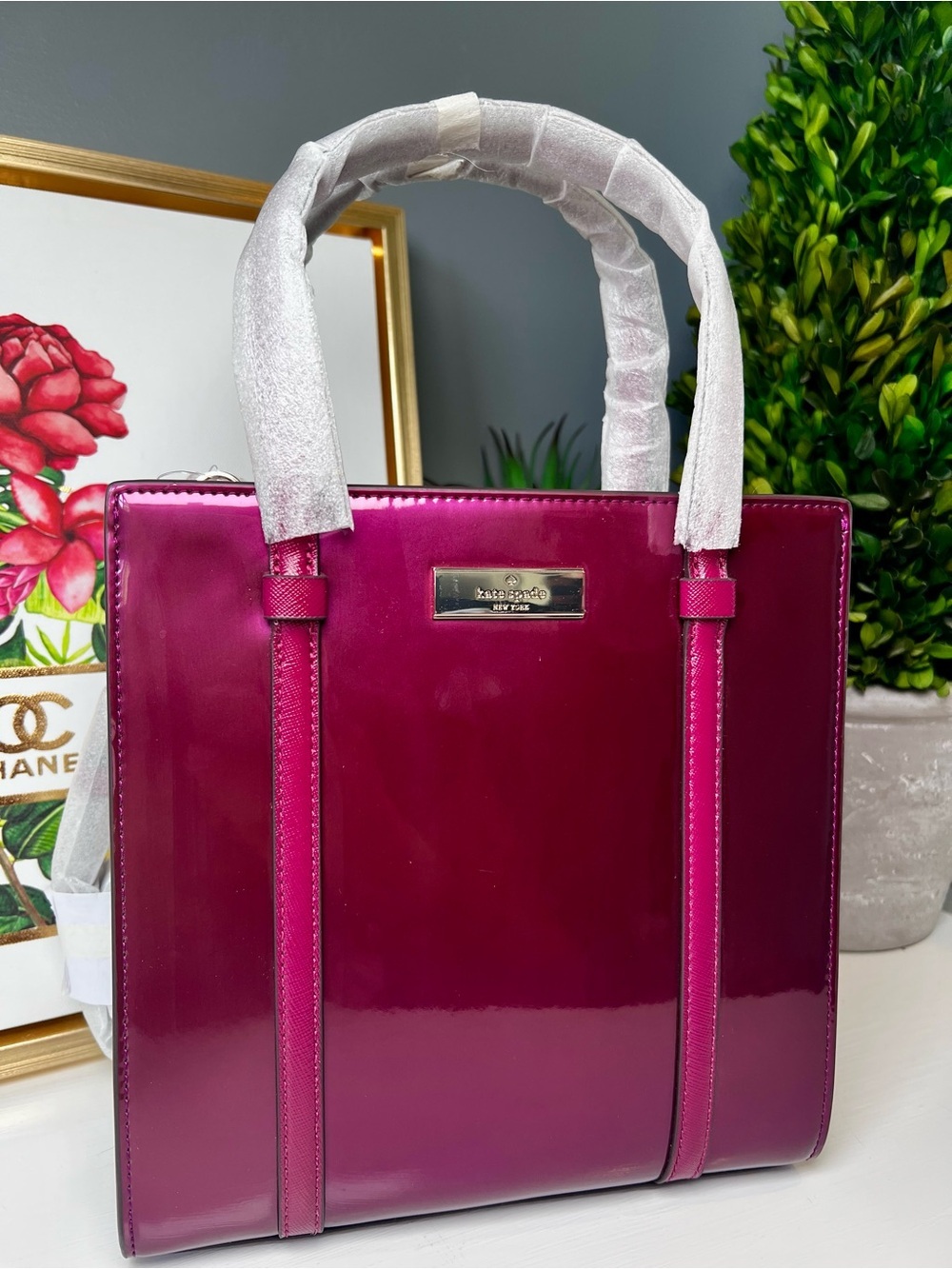 Kate Spade Kenzie Small Tote Dark Raspberry Purple Patent Leather